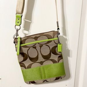 Brown & Green Coach Crossbody Purse